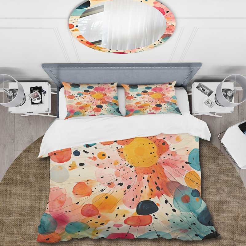Ensemble de housse de couette abstrait coloré Mid Century Colorful Contrasts II - polyester microfibre