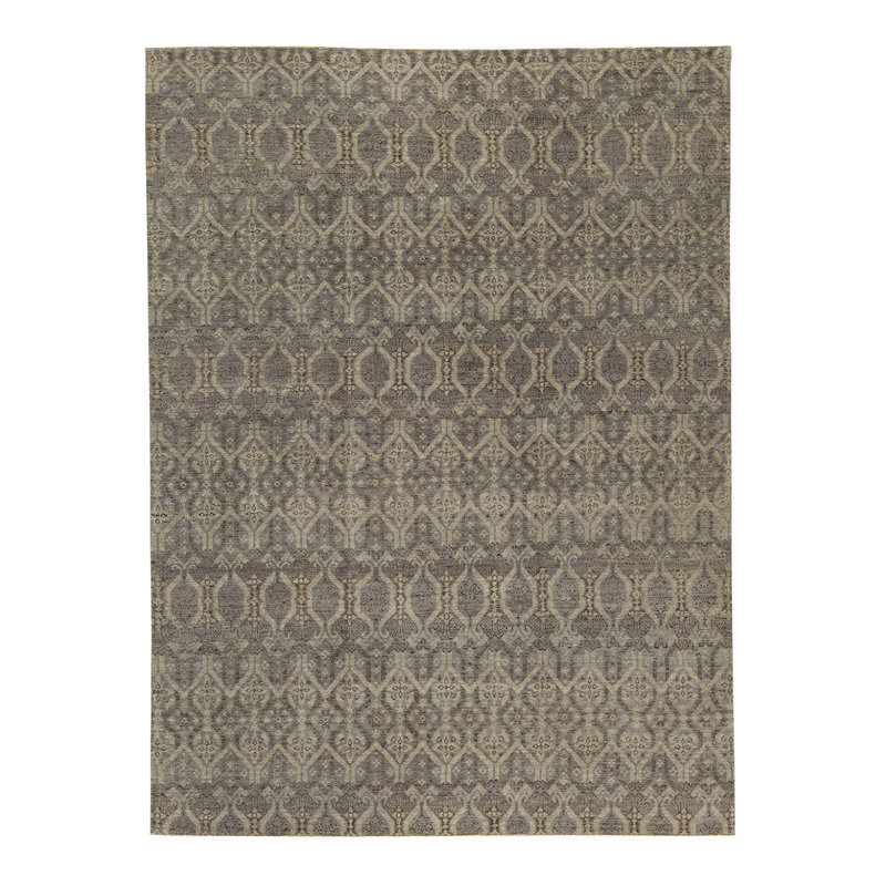 Tapis beige / gris en laine / viscose noué à la main Neo
