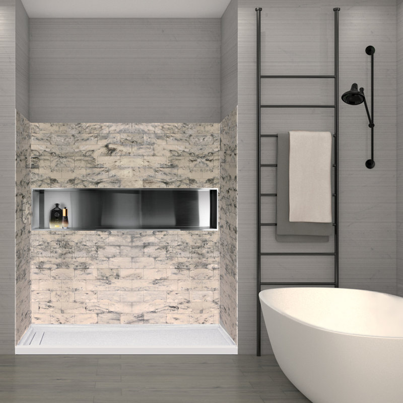 Paroi de douche à trois panneaux Saramar, Sable crème, H 72 po x l 60 po x P 36 po