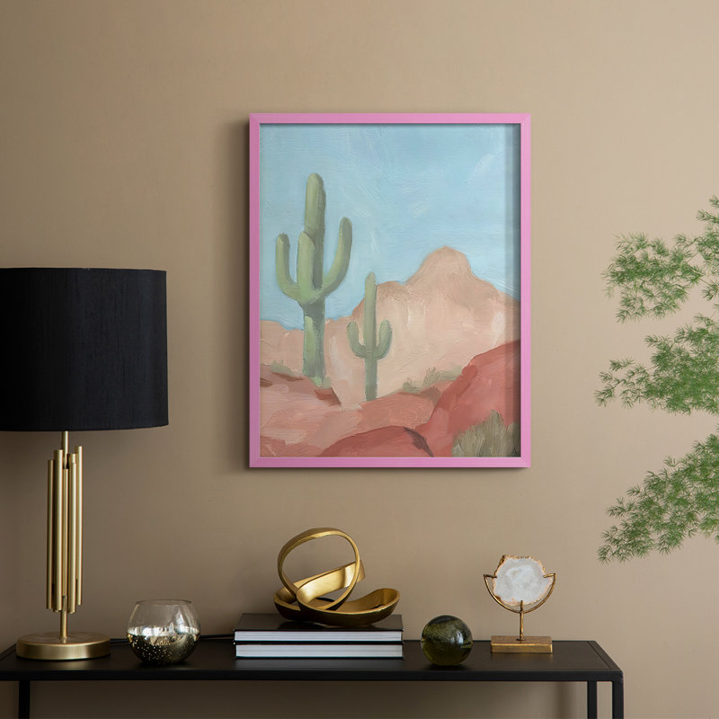 Sunny Saguaro II, reproduction encadrée - bois massif, H 11 po x l 9 po, Rose