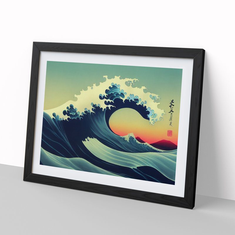 XH1022-2409X Crashing Japanese Wave Vol.3 - Single Picture Frame Print, Black, 46cm H x 64cm W x 2cm D
