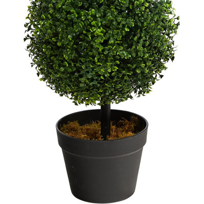 36" Artificial Triple Ball Boxwood Topiary Tree with Decorative Pot, Indoor Faux Greenery