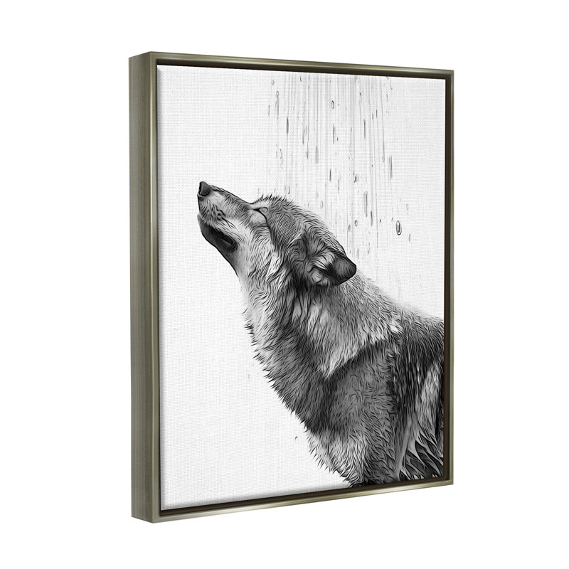 Loup dans la salle de bain par Annalisa Latella, Cadre flottant gris, H 21 po x l 17 po x P 1,7 po
