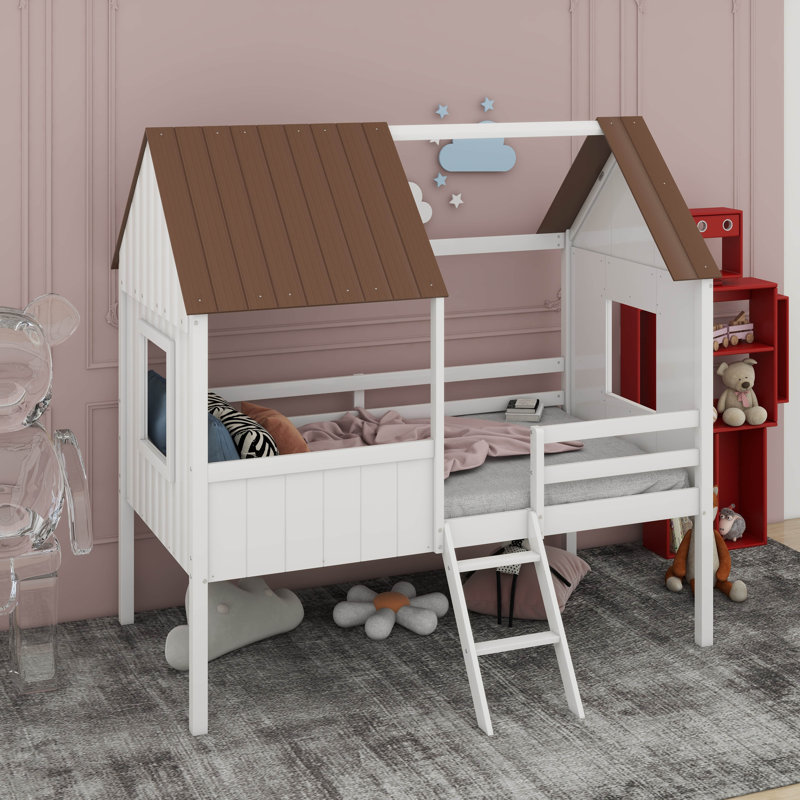 Hicksville Kids Twin Loft Bed, White/Brown