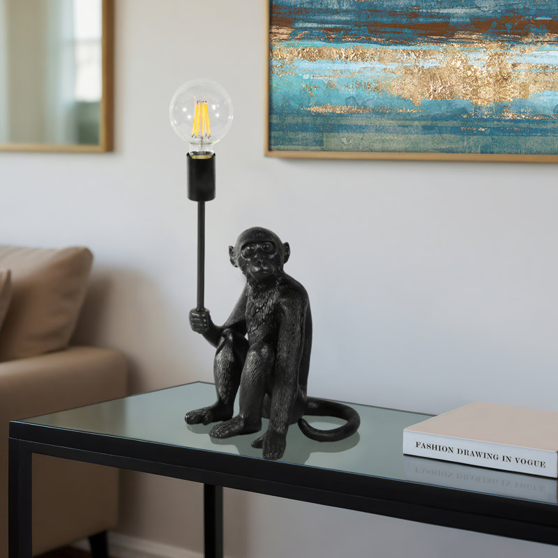 Trinx 20" Monkey Table Lamp With Bulb, Enigmatic Black