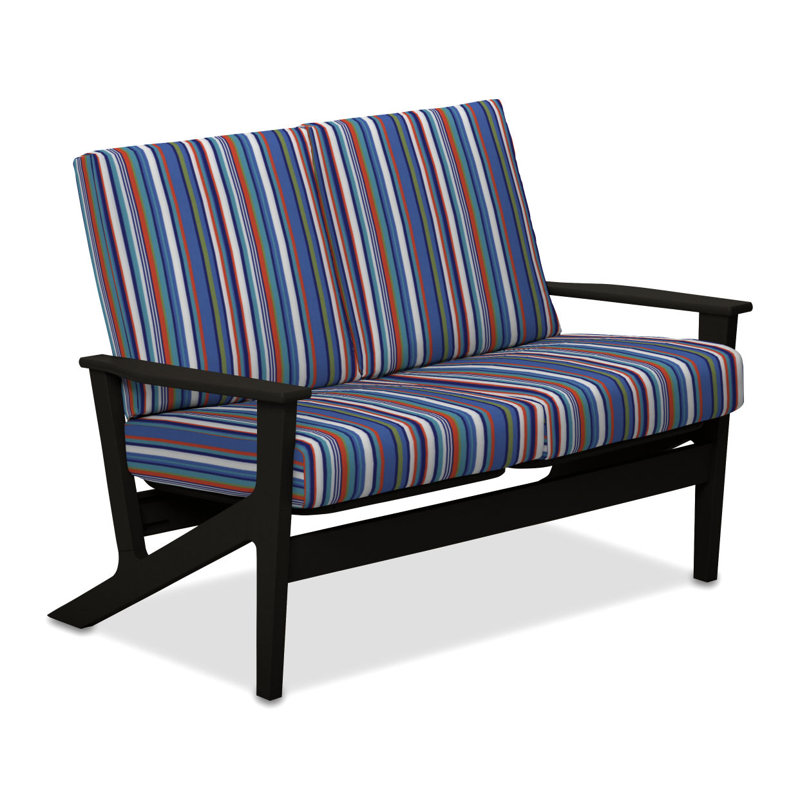 Chrisa 51.5'' Wide Loveseat with Cushions, Atlantic Blue Stripe, Textured Black