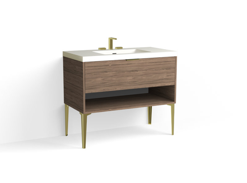 Modo 42" W Freestanding Single Bathroom Vanity with Dean Leg, Matte White/8" Widespread, Nocino, Polished Nickel