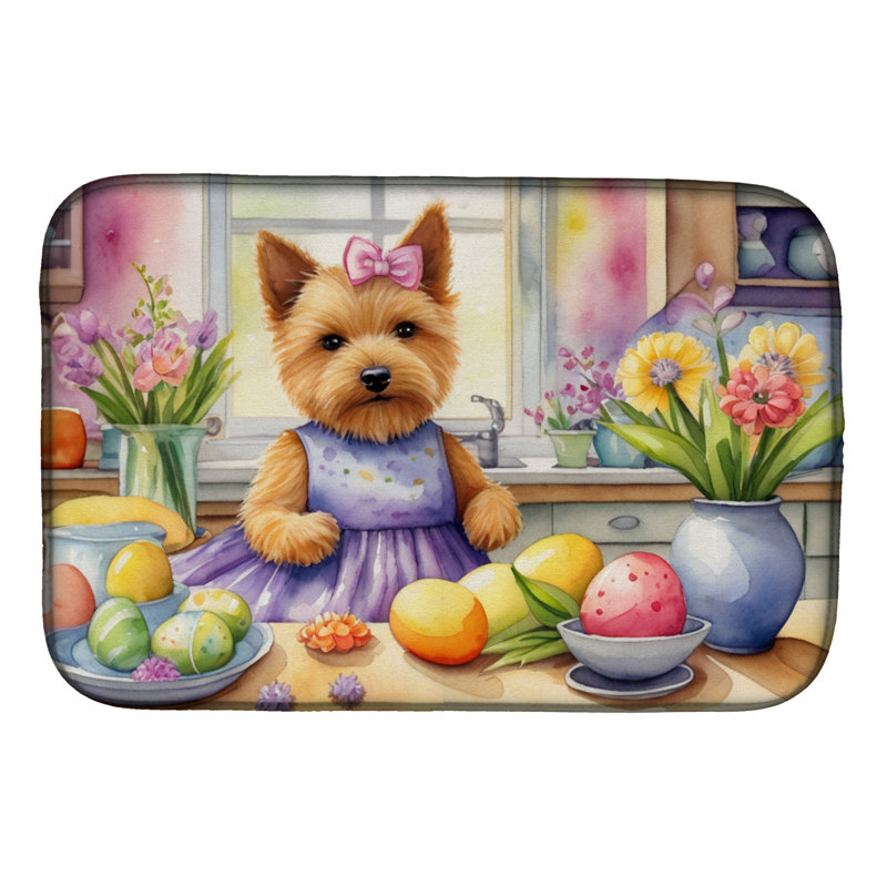 Decorating Easter Norwich Terrier Dish Drying Mat