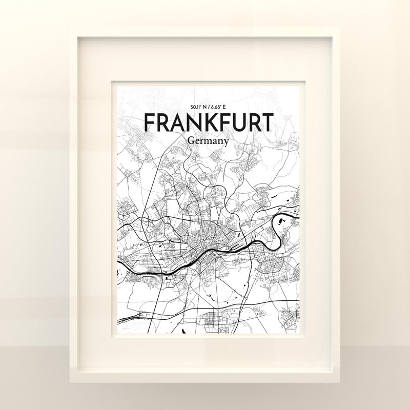 Carte de Francfort, impression graphique contrastée, Noir / blanc, H 20 po x l 16 po