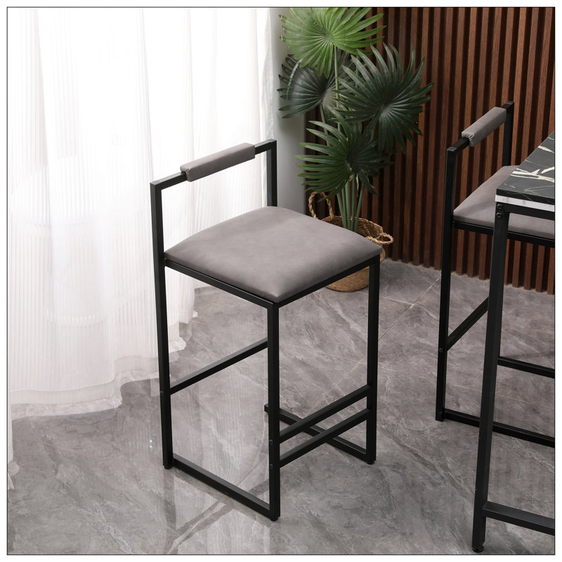 Ensemble de 2 tabourets de bar à hauteur de comptoir avec dossier et pieds en métal modernes sans accoudoirs et chaises rembourrées en polyuréthane gris