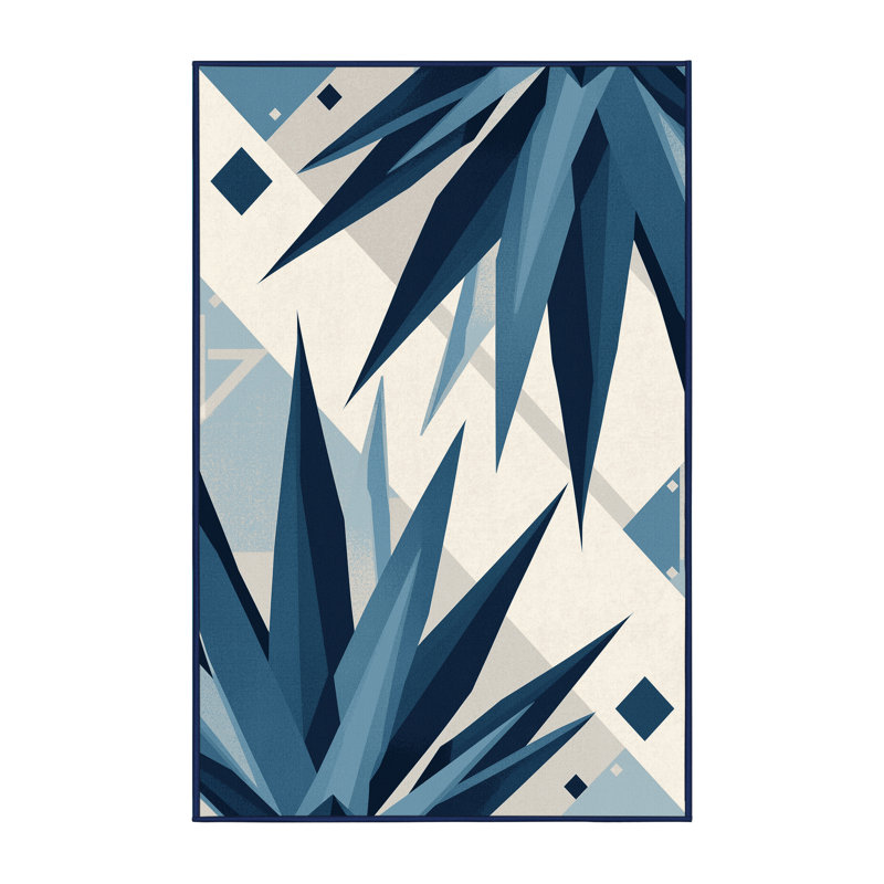 Machine Washable Ortencia   Agave Modern & Contemporary Geometric Shapes Rug in Beige – Binding, 5x8