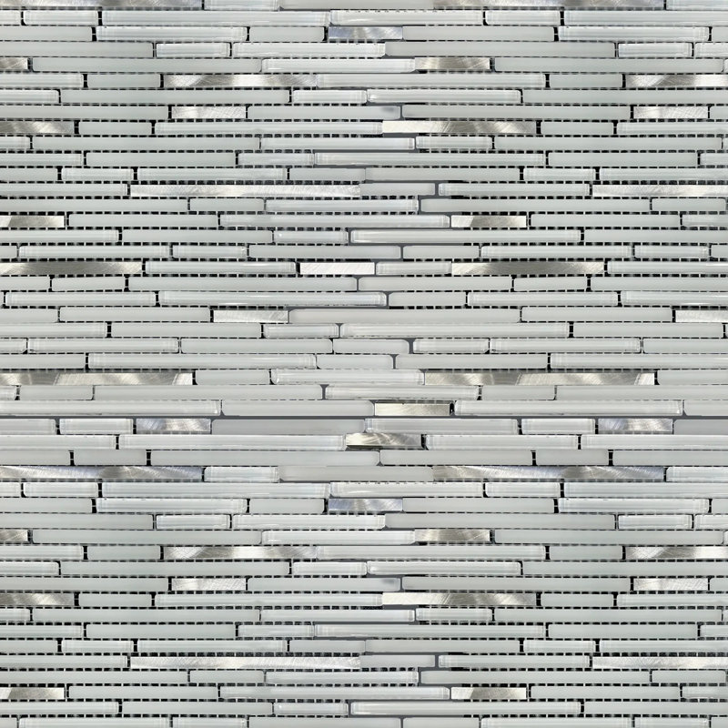 White Shadow Glass Mix Thin Strip 12-In X 12-In Glass Mosaic Wall Tile(1-Sq. Ft/ Piece), White