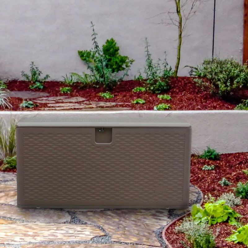 50" W 120 Gallon Large Durable Outdoor Storage And Weather Resistant Resin Brown Rattan Deck Box For Garden Patio
