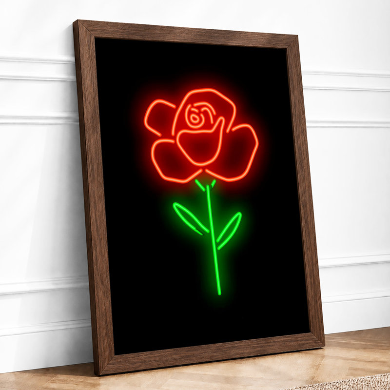 Neon Rose Modern - Framed Print, A1 - 84.1 x 59.4 cm, Walnut