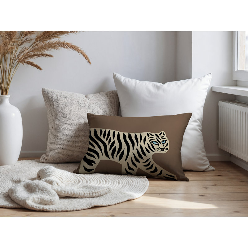 Oreiller rectangulaire intérieur / extérieur Gigi Tiger, Beige, H 25 po x l 18 po