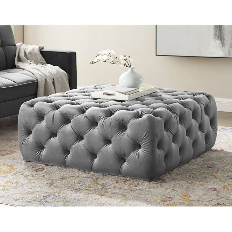 Cropper 99cm Wide Tufted Square Ottoman, Grey