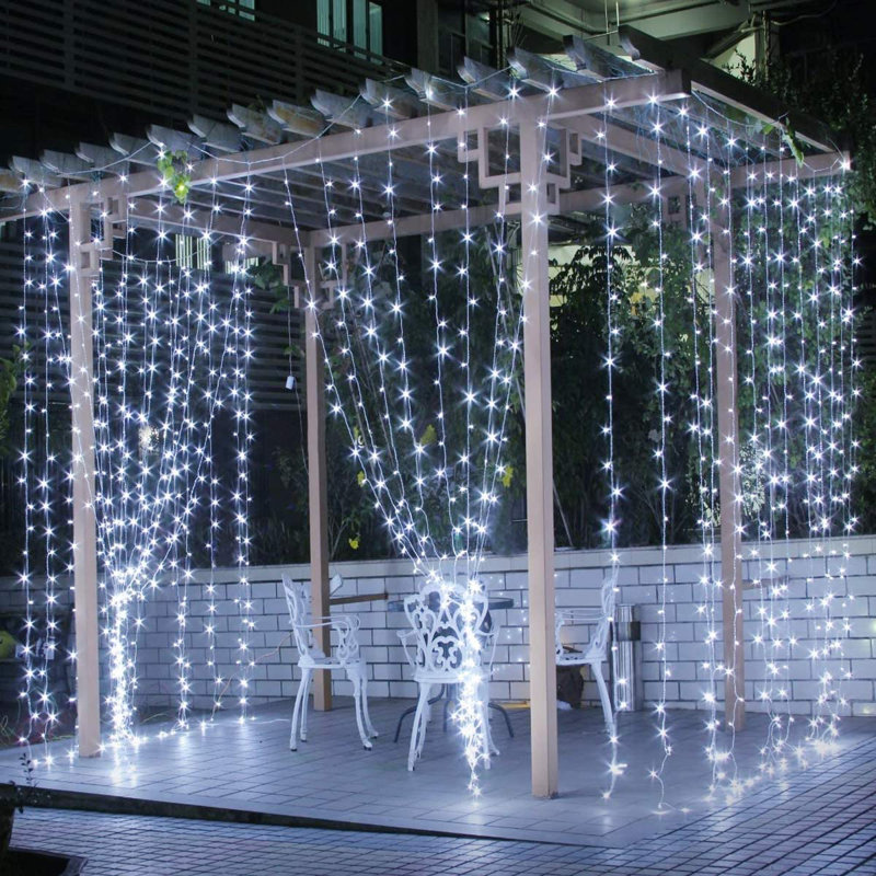 9.8ft Plug-in LED Curtain String Light with Remote Control Linkable, White