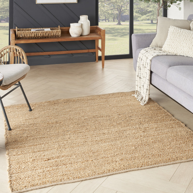 Tapis tissé à plat de couleur unie Gerri, Carré : 4 pi, Tanné