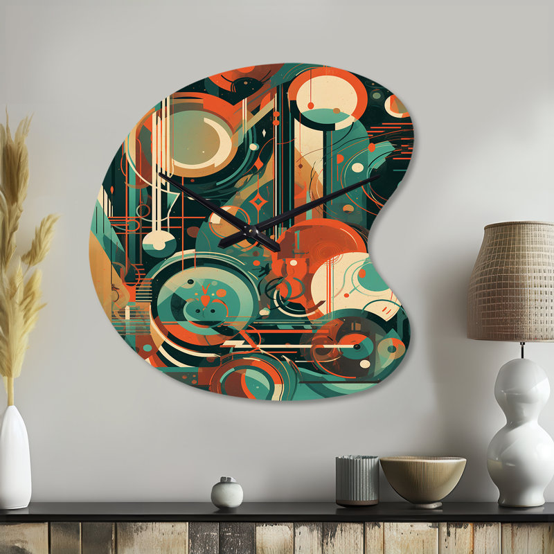 Horloge murale verte et orange Mid Century Innovations IV - Mid Century, Petit