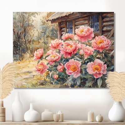 Donyon Forest pivoines par la cabane en rondins III - pivoines, art mural
