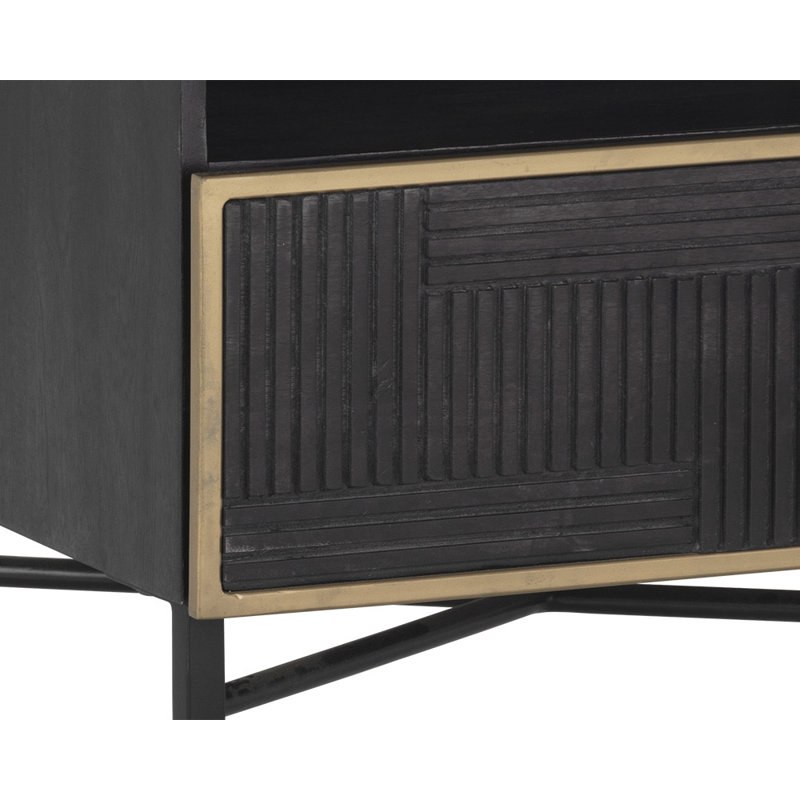 Dark Brown Mango Wood Nightstand with Brass Accents