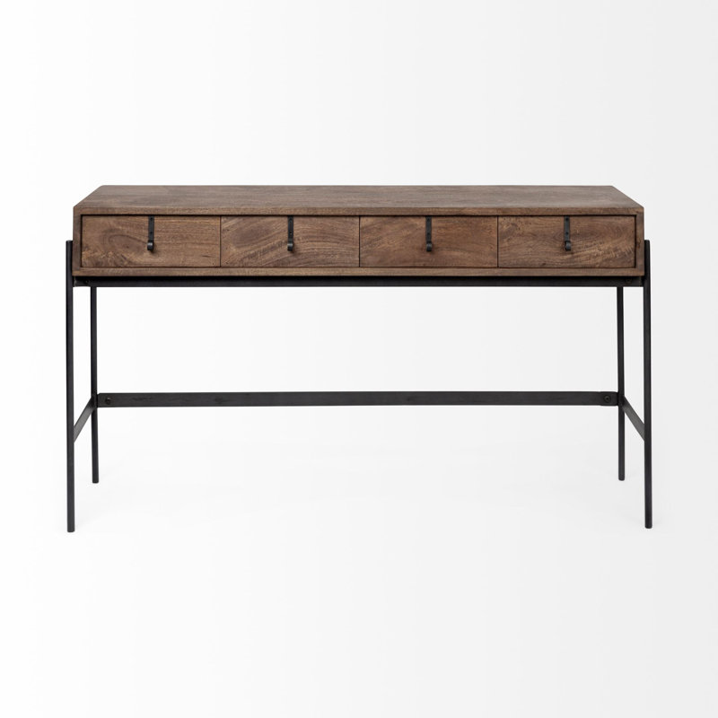Console et tiroirs 14 po en bois massif brun et noir