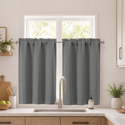 Light Grey Short Blackout Curtains 36 Inch Length, Small Kitchen Curtain Tier Rod Pocket Half Window Curtains for Bathroom Basement Cabinet Camper RV Bunk, 2 PCS, Each 30"Wx36"L