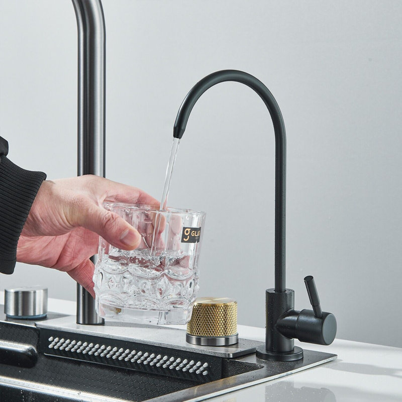 24 in Flying Rain Stainless Steel Waterfall Kitchen Sink with Faucet Single Bowl