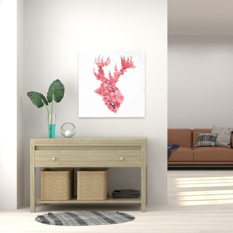 Cerf avec des fleurs de cerisier - rose asiatique