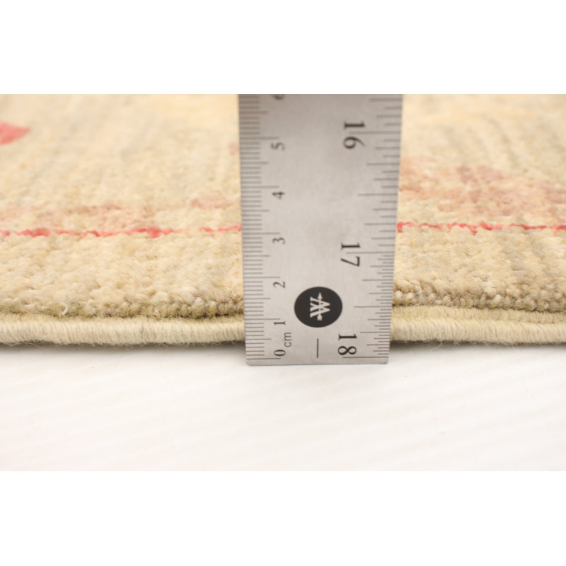 Tapis décoratif en laine noué à la main de conception unique 4 pi 2 po x 6 pi 3 po Déonnoué à la main en laine kaki clair/rose