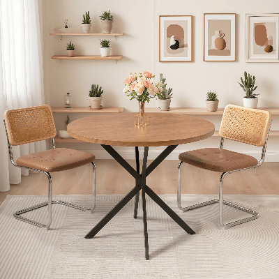 Table de salle à manger ronde, table de cuisine ronde moderne Mid-Century de 39 po pour 4 à 6 personnes avec pieds en métal noir robustes et plateau de table d'une épaisseur de 1,18 po pour la cuisine, la salle à manger et le salon