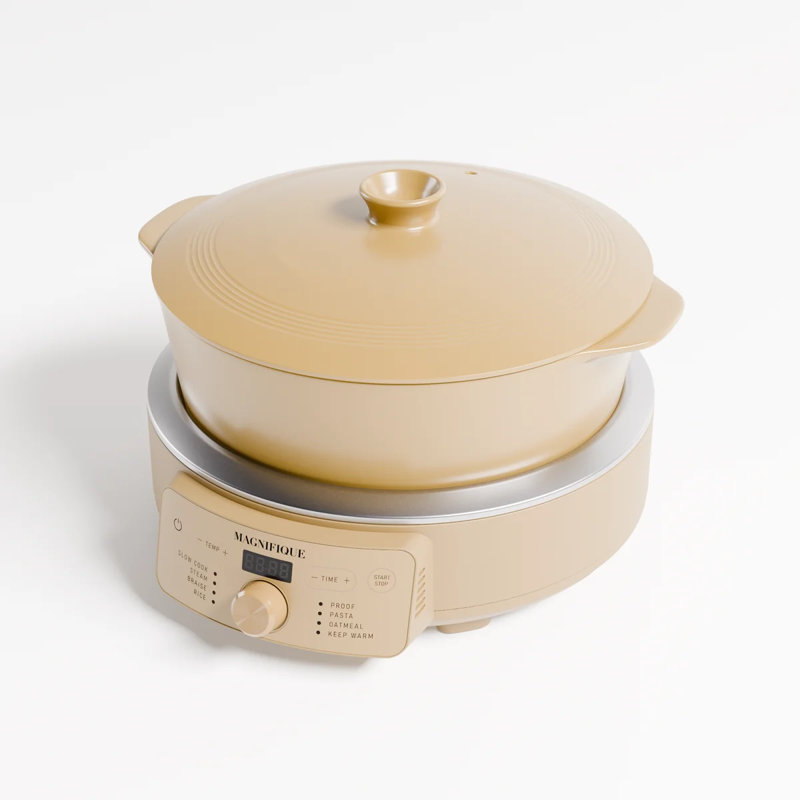 MAGNIFIQUE 4.5 Quart 8-in-1 Programmable Multi-Cooker, Non-Toxic Pure Kaolin Clay Slow Cooker, Brun