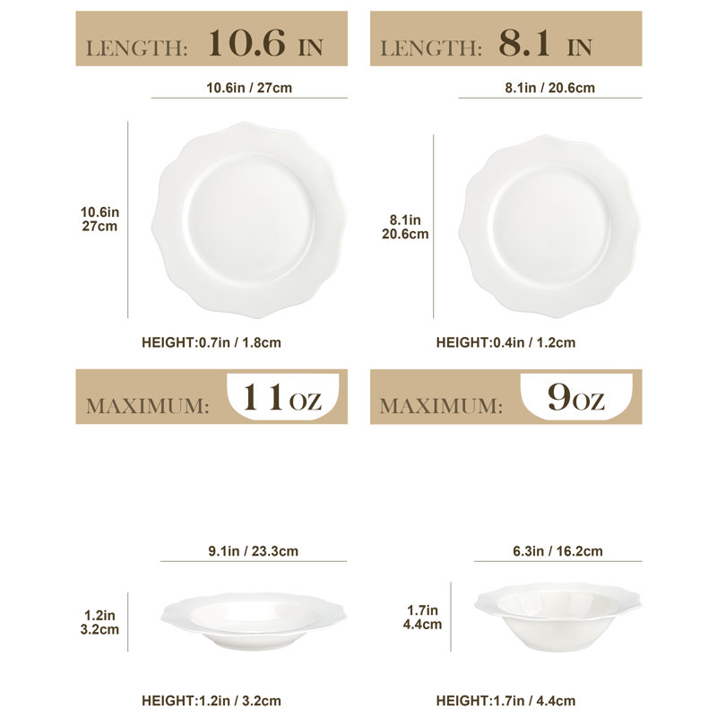 32 Piece Bone China Dinnerware Set, Service for 8 
