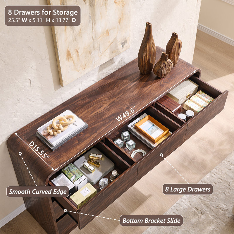 Commode moderne à 8 tiroirs pour la chambre à coucher Maud, commode de 55 po de largeur et commode, Brun