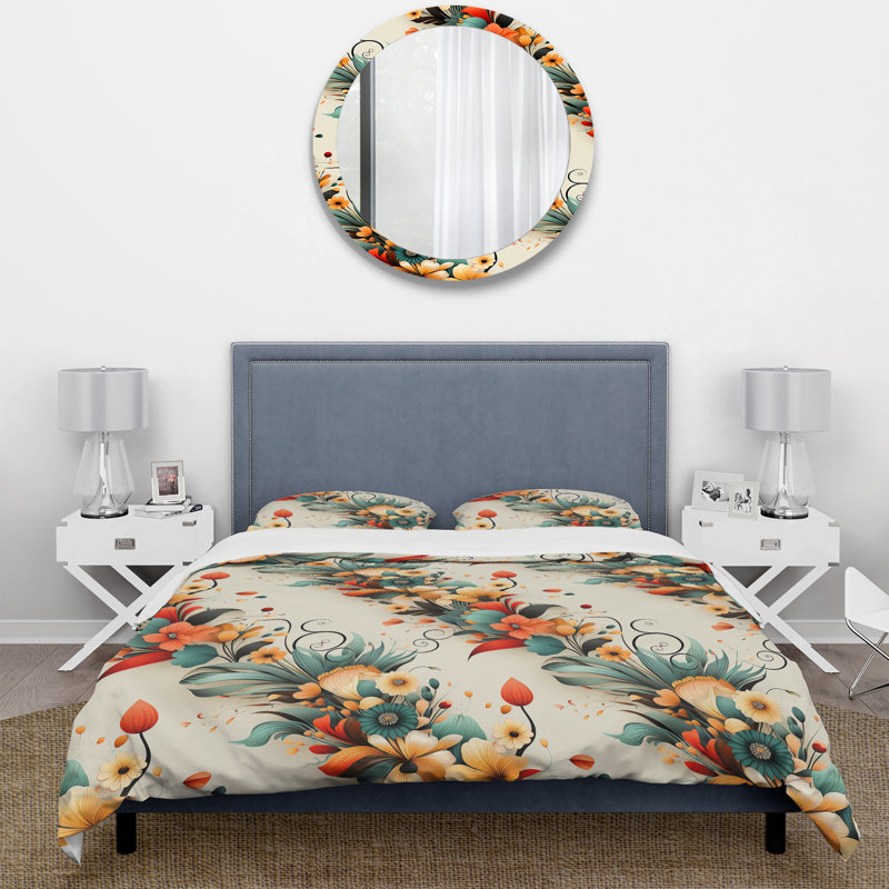 Ensemble de housse de couette rétro Bouquet Revival - éclectique, Housse de couette pour grand lit et 2 taies décor