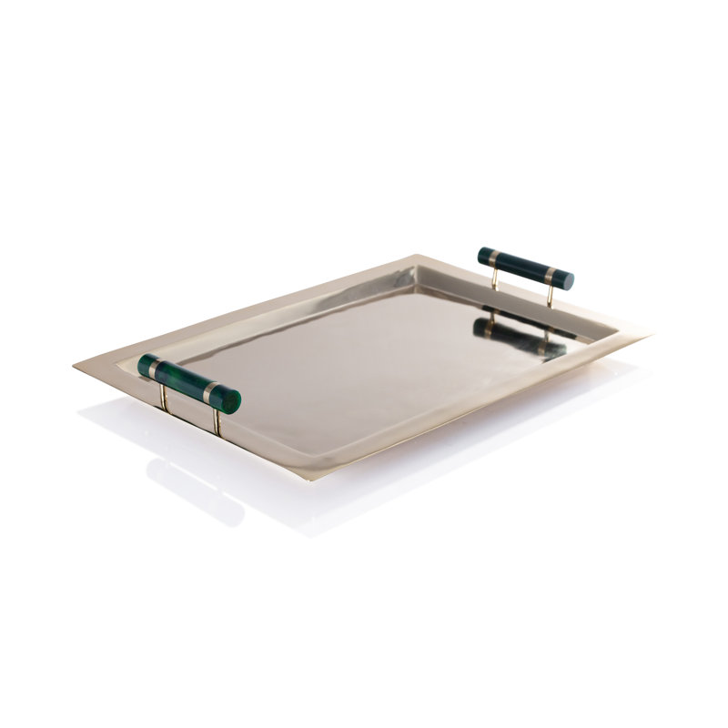 Plateau de service en acier inoxydable Spiga, Or avec accent vert