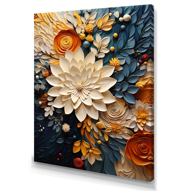 Reproduction d'aquarelle orange sarcelle tourbillon botanique IV, H 32 po x l 16 po, Toile tendue, Sans cadre