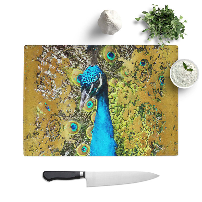 Tempered Glass Dazzling Peacock Bird Chopping Board, 39 cm W x 28.5 cm L