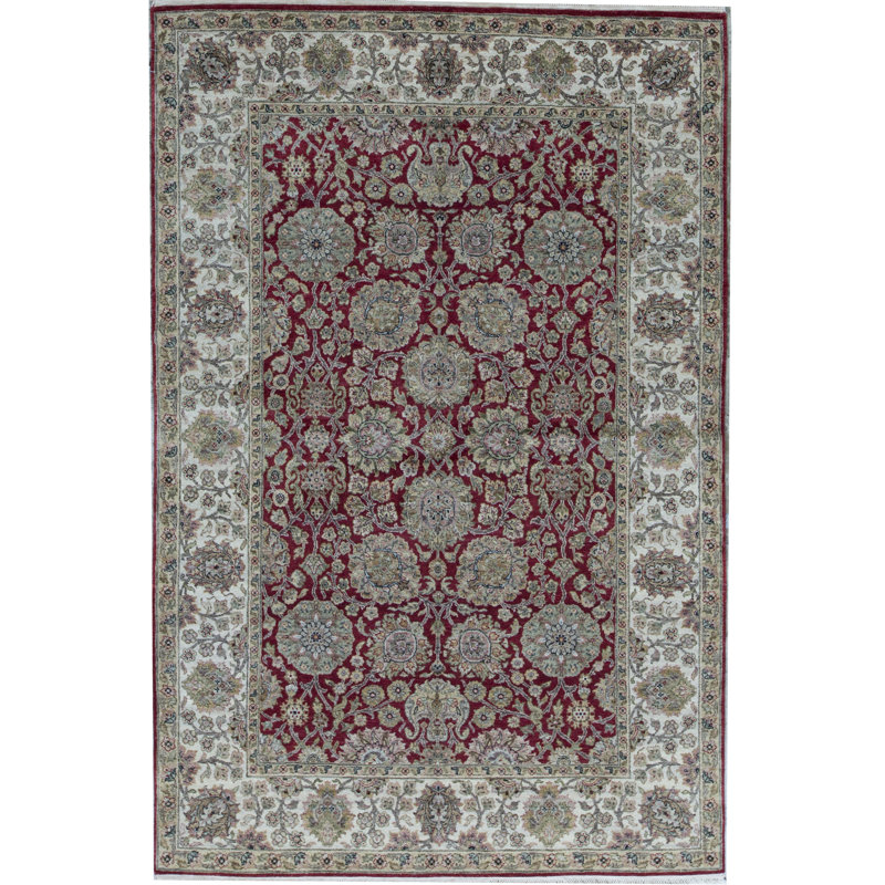 Tapis rouge et ivoire noué à la main de haute qualité