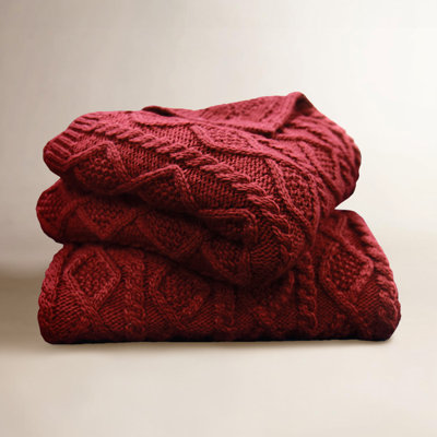 Cable Knit Wool Solid Textured Sweater Soft Classic Lodge Throw Blanket