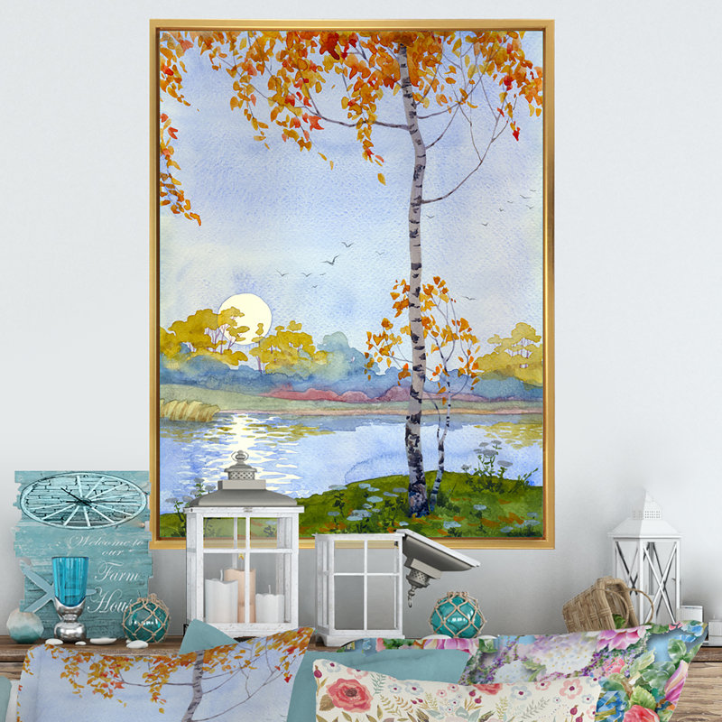 Automne mélancolie - peinture, H 32 po x l 16 po x P 1 po, Cadre flottant doré