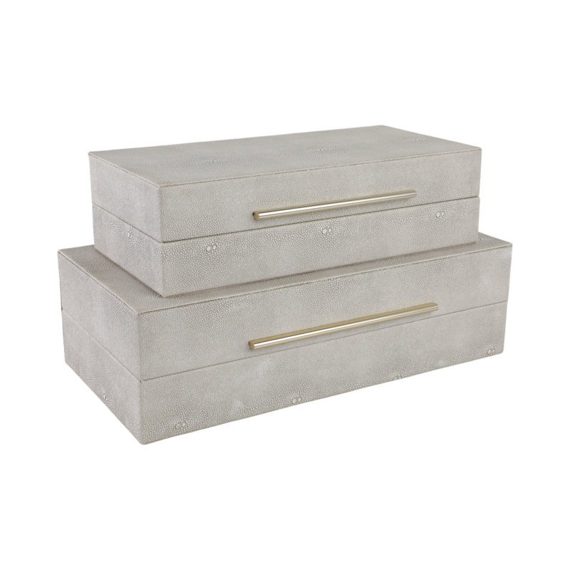 Boîte décorative rectangulaire avec couvercle pour la décoration intérieure - Boîtes de rangement élégantes pour souvenirs et organisateur de coiffeuse - Lot de 2, 30,5 cm et 35,5 cm, ivoire et or