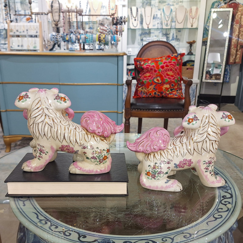 Lucky Foo Dogs – Pink Tobacco Leaf (Set of 2)