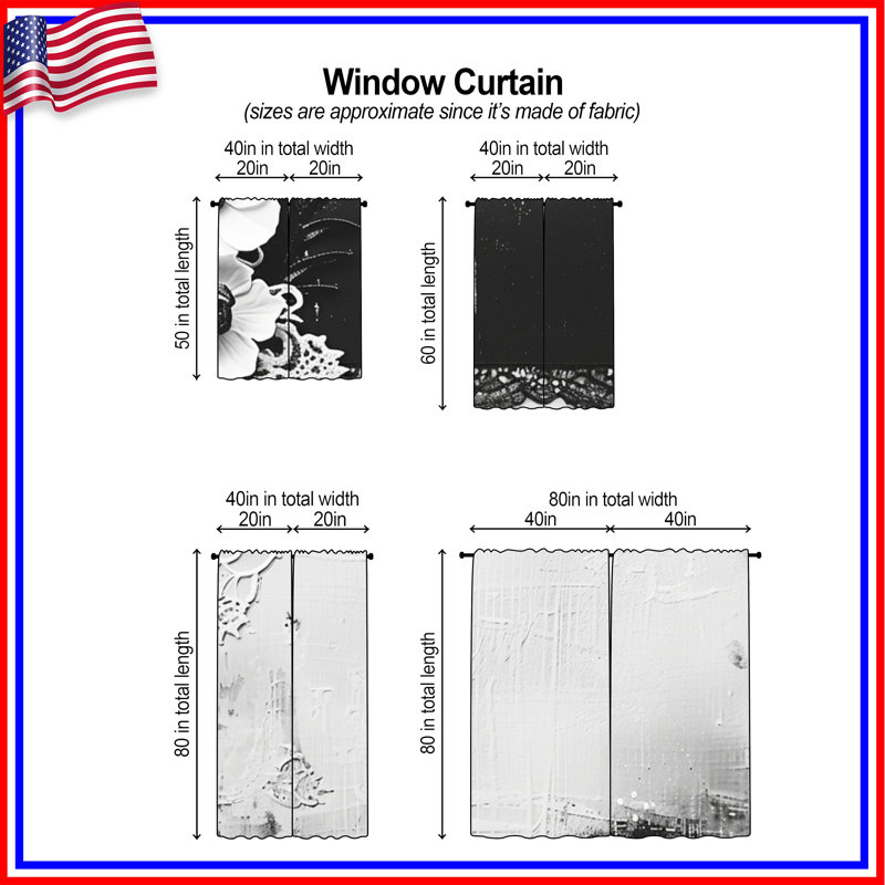 Rideaux à motif floral et voilage obscurcissant - 2 panneaux, 40 po x 60 po - 2 panneaux, Transparent