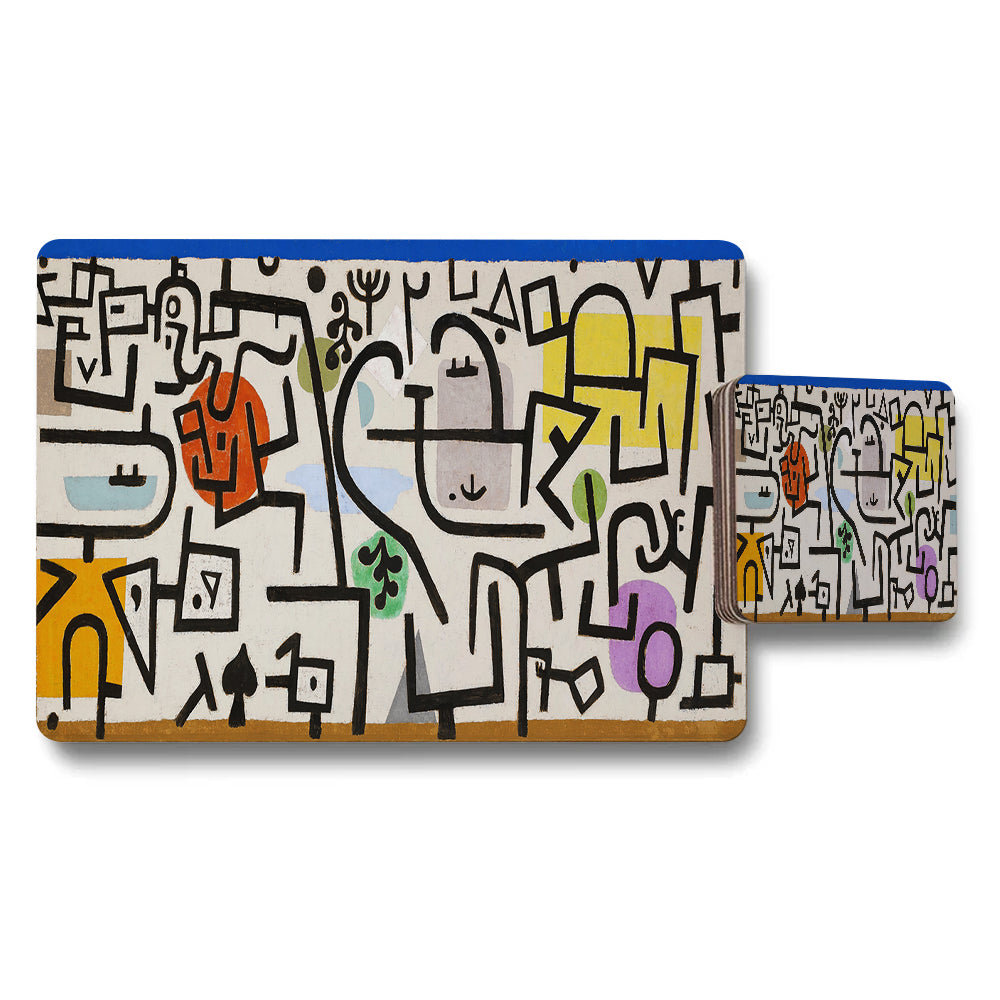 Abstract Doodle Placemats And Coaster Set Colorful Modern Table Decor