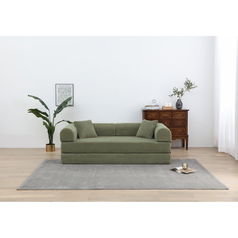 Boneless Corduroy 78.5" Folding Convertible Out Sleeper Sofa Bed, Olive Green