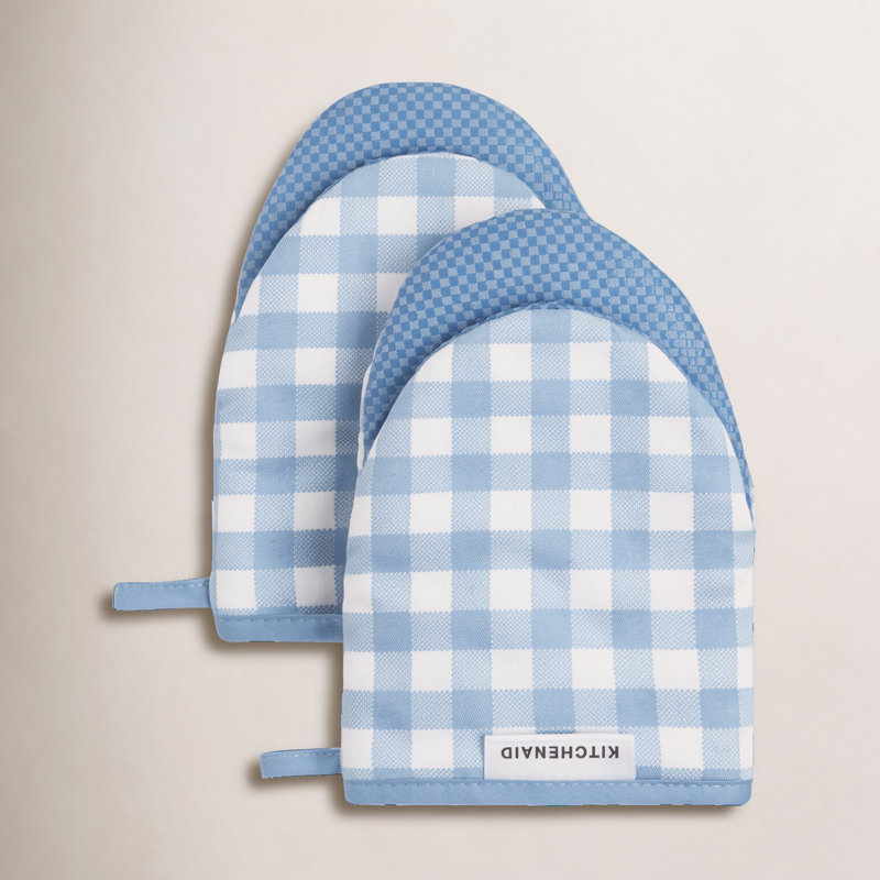 KitchenAid Gingham 2-Piece Oven Mitt, Blue Velvet, 5.5""W x 8""L