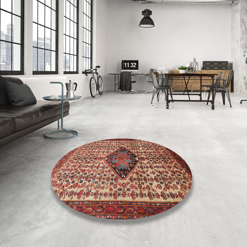 Tapis traditionnel rouge / brun / noir, Rond 4 pi