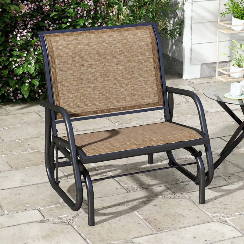Metal Frame Porch Glider Chair with Breathable Mesh Fabric, Brown