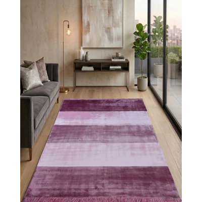 Tapis intérieur rose contemporain en soie et viscose tissé à la main